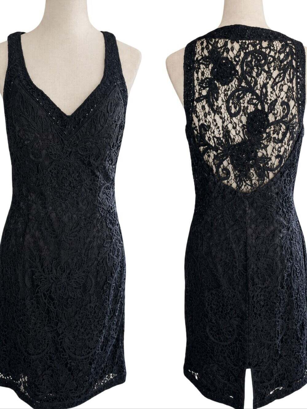 Sue Wong Vintage Black Lace Embellished Cocktail Dress Size S